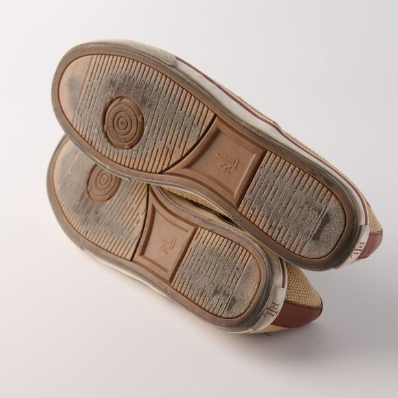 Lauren Ralph Lauren Janis Burlap Slip-On Sneakers Tan Brown Casual Preppy Sz 8.5 - Picture 6 of 11